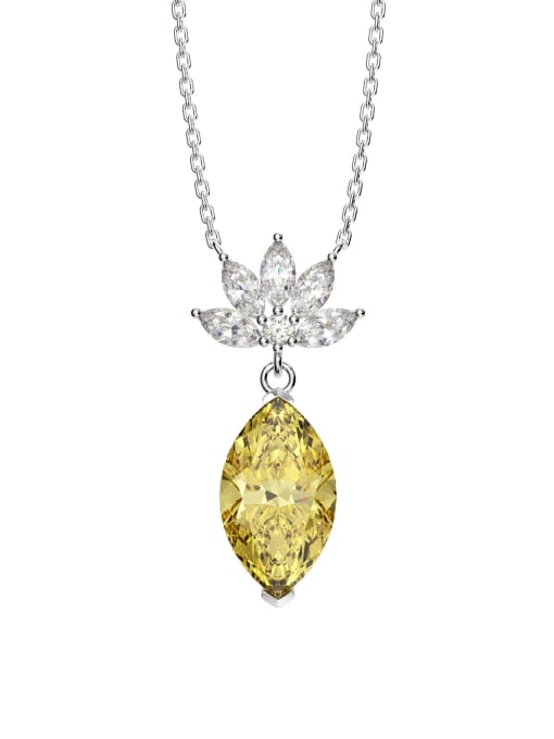 Yellow (with chain) [P 0354] 925 Sterling Silver High Carbon Diamond Water Drop Luxury Necklace